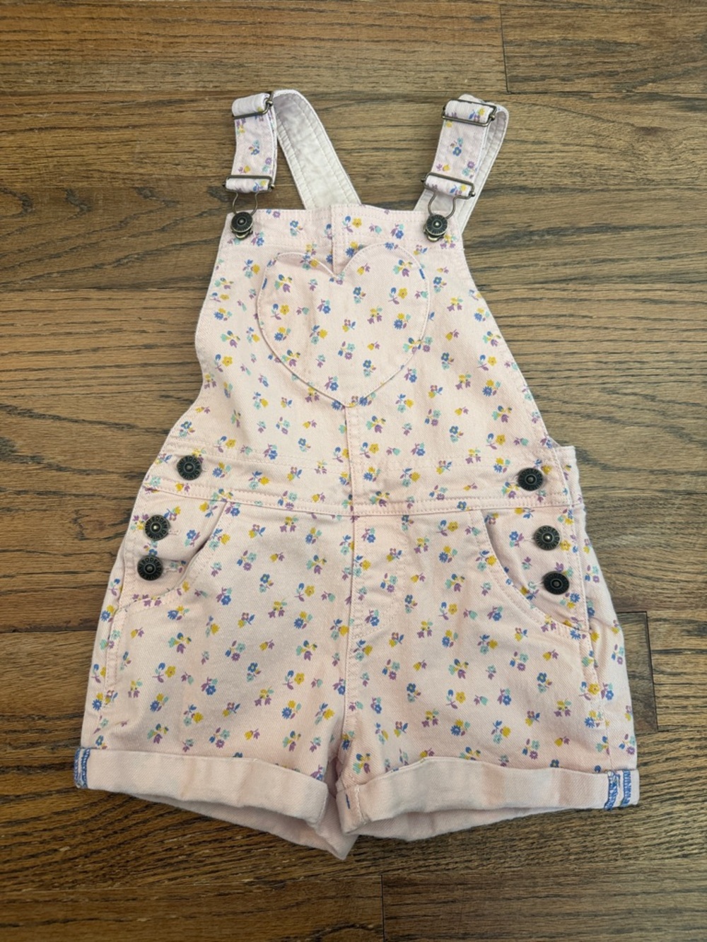 Mini Boden Pink Floral Denim Overalls